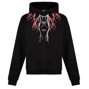 Felpa PHOBIA cappuccio nera stampa fulmini rossi
