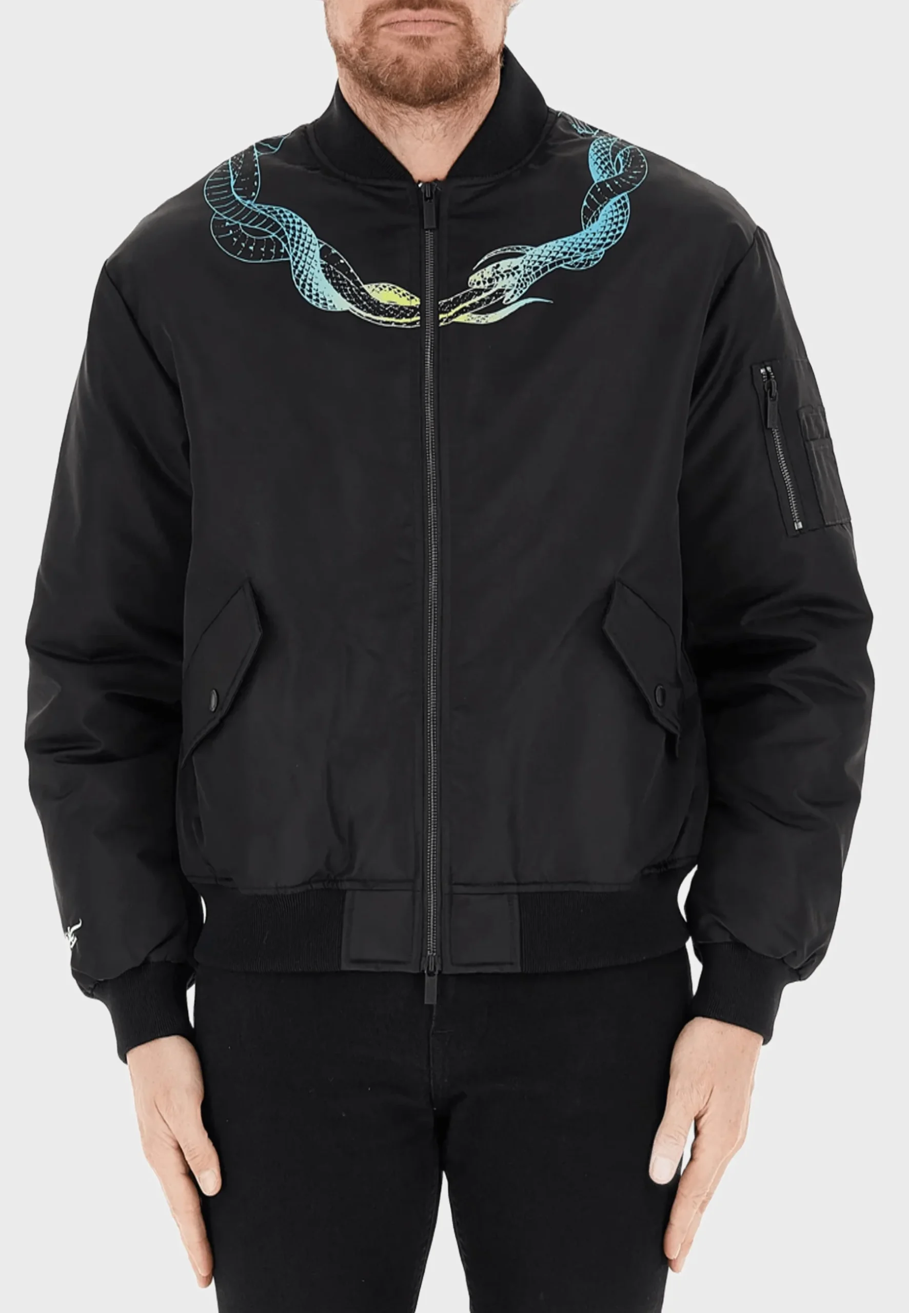 Giacca PHOBIA bomber chiusura zip stampa serpente al collo blu/giallo - immagine 3
