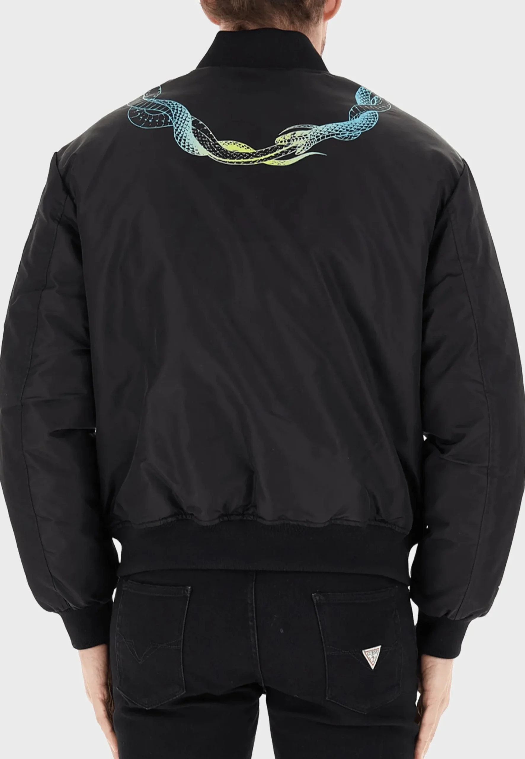 Giacca PHOBIA bomber chiusura zip stampa serpente al collo blu/giallo - immagine 4