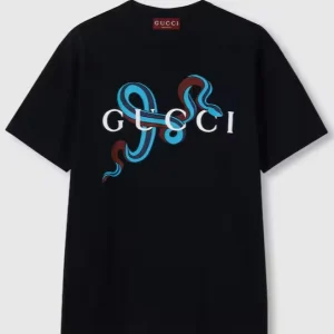 T-shirt GUCCI stampa snake nera
