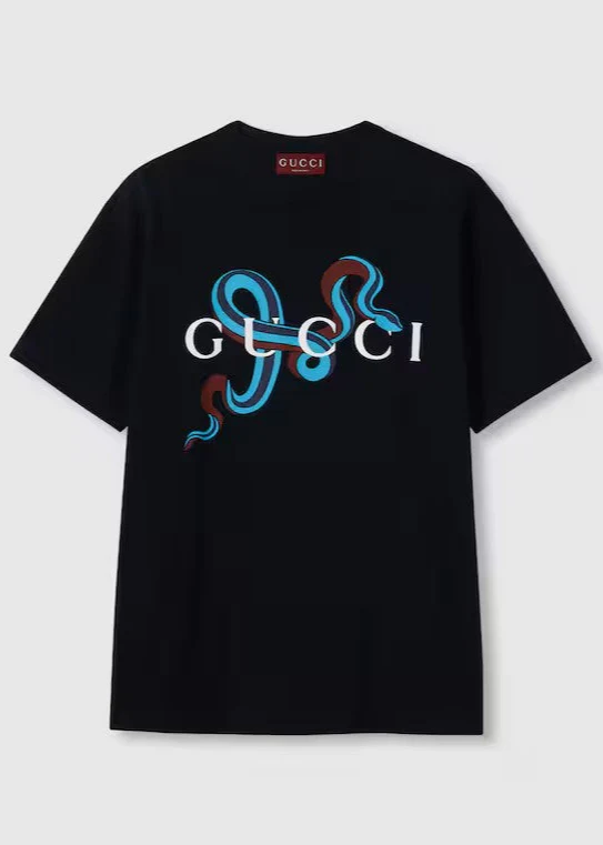 T-shirt GUCCI stampa snake nera