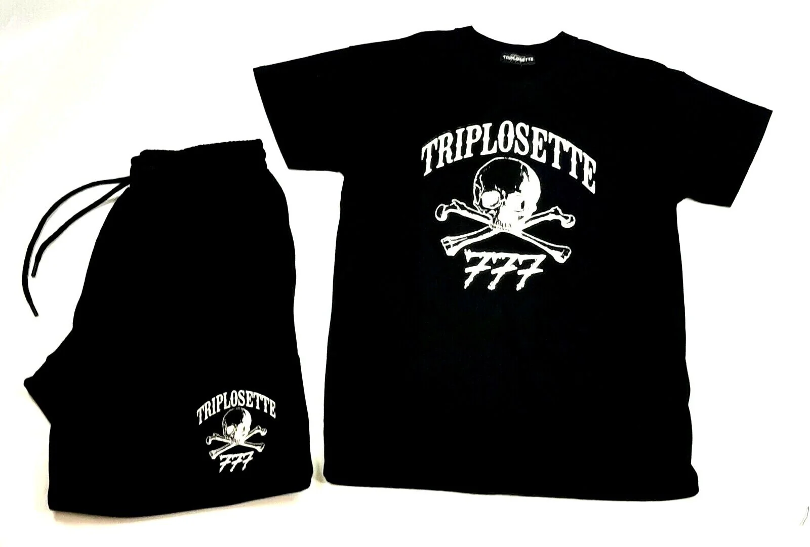 Tony Effe Completino estivo TRIPLOSETTE 777 t-shirt + bermuda stampa teschio nero - immagine 6