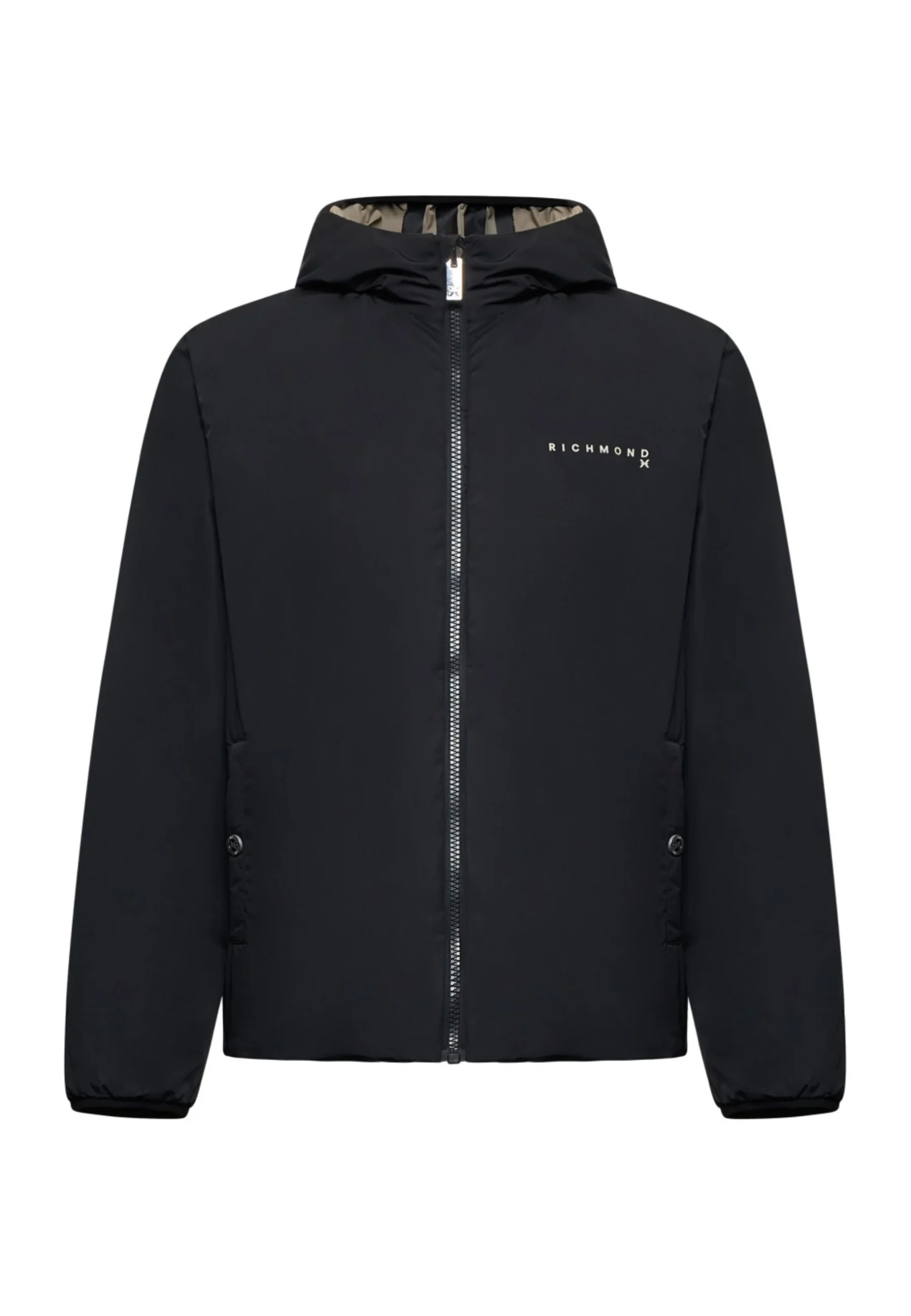 Giubbino reversibile RICHMOND X stampa logo cappuccio nero/crema - immagine 2