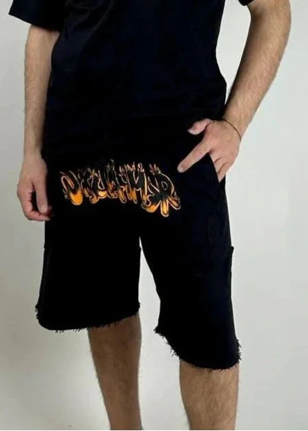 Completino DISCLAIMER t-shirt + bermuda stampa logo fire nero
