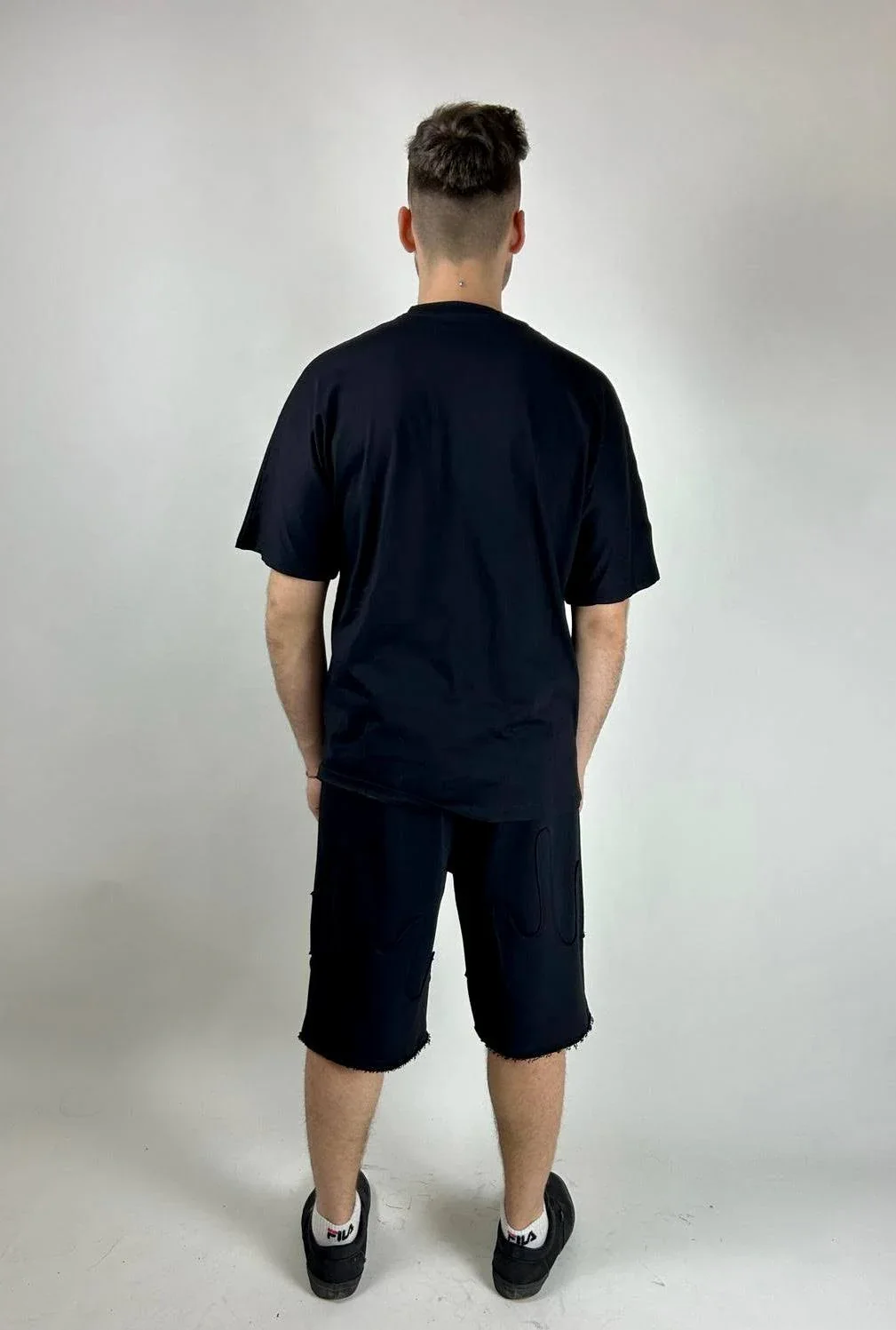 Completino DISCLAIMER t-shirt + bermuda stampa logo fire nero - immagine 4