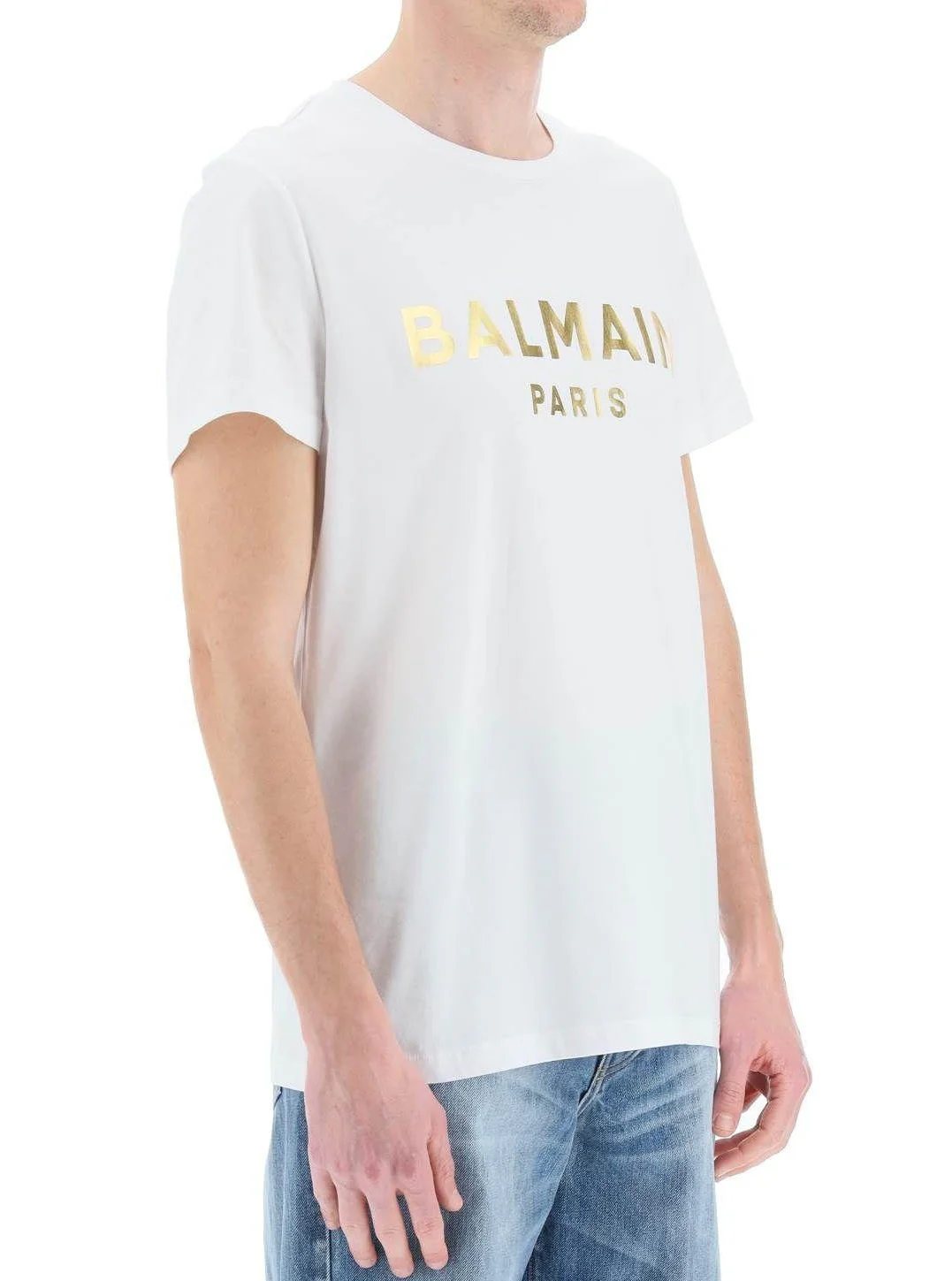 T-shirt BALMAIN stampa logo oro bianca - immagine 5