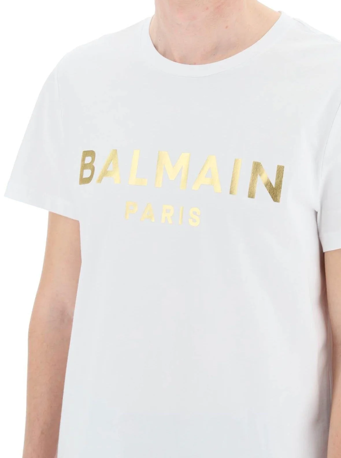 T-shirt BALMAIN stampa logo oro bianca - immagine 4