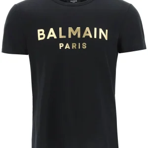 T-shirt BALMAIN stampa logo oro nera