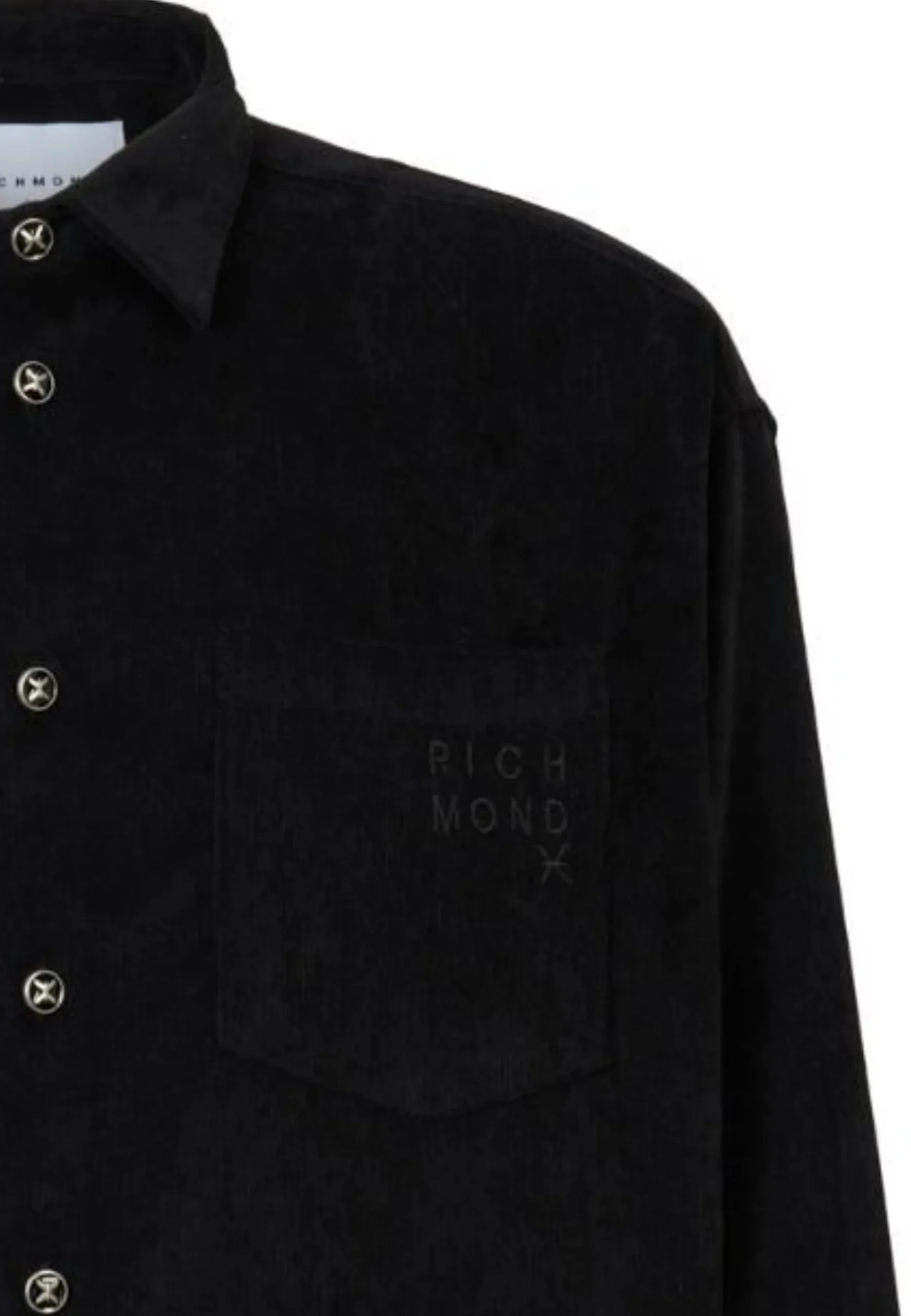 Camicia RICHMOND X in velluto a coste con taschino nera - immagine 4